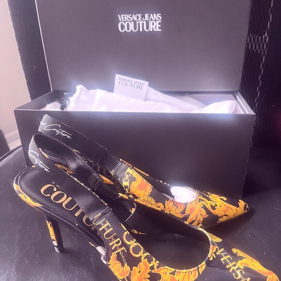 VERSACE Jeans Couture Authentic Baroque Motif Slingback Shoes - Picture 2 of 6